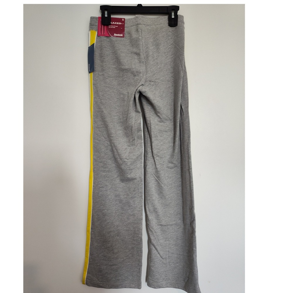 Reebok Relaxed Fit Gray Sweatpants Yellow Side Stripe Drawstring Pants WAA00693 - Picture 2 of 6